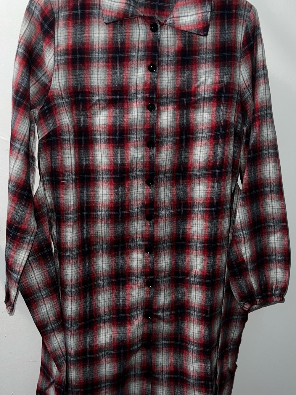 Women’s Red Black White Plaid Button-Down Shirt